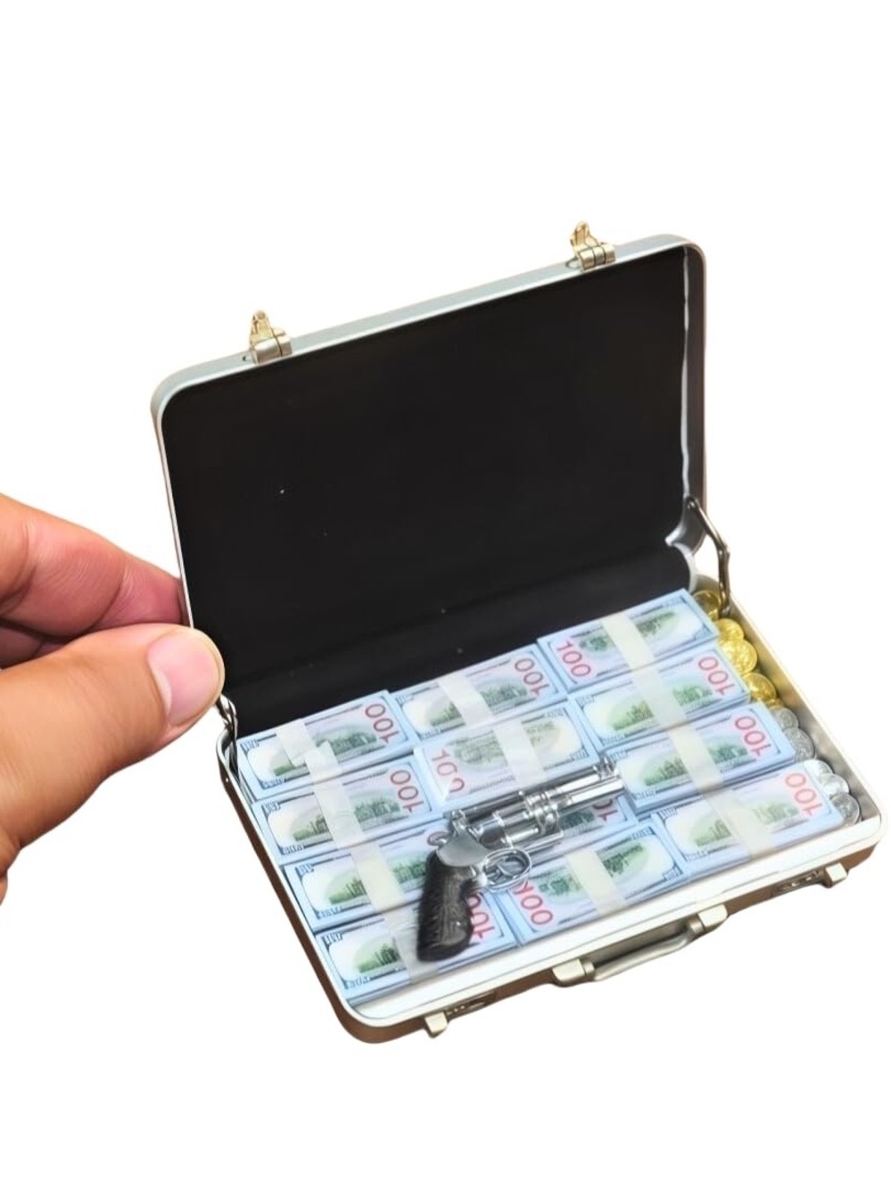 1:6 Scale Miniature Briefcase Set With Gold Bars And Money